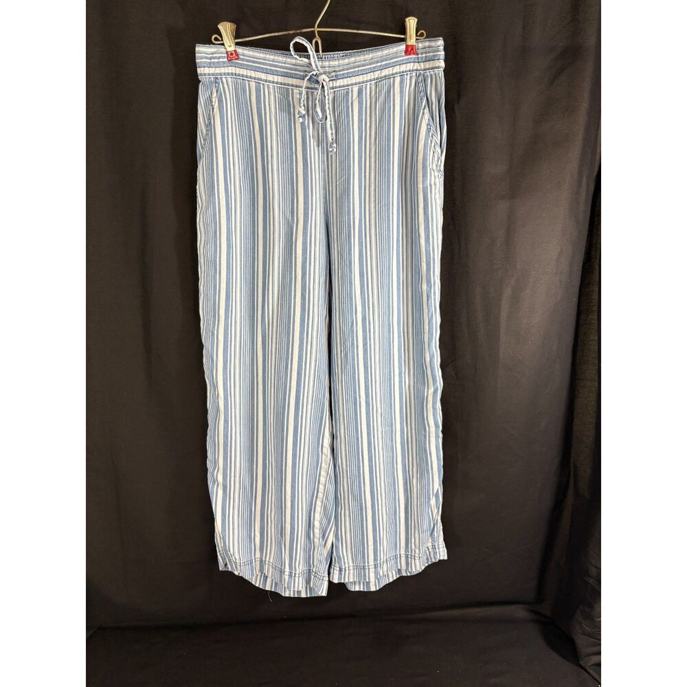 AC & RACHE Blue White Striped Lyocell Wide Leg Pants S Drawstring Coastal